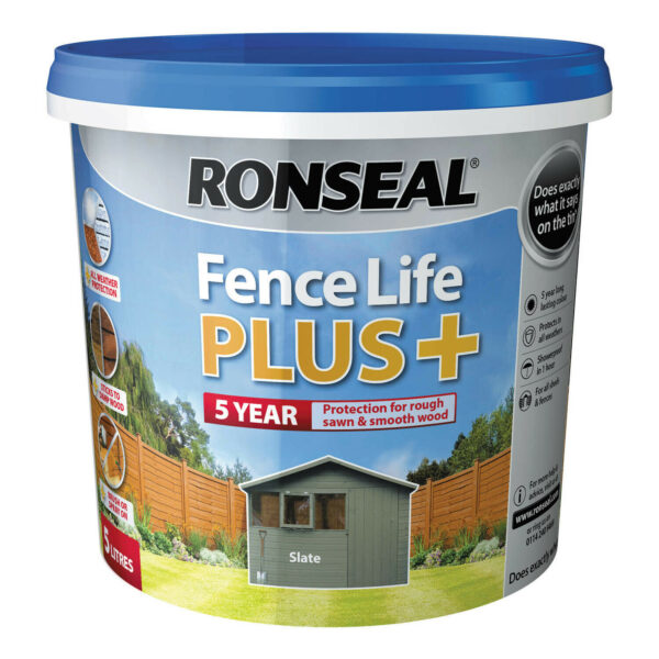 Ronseal FLPPS5L Fence Life Plus+ 5 Litre, 5L SLATE