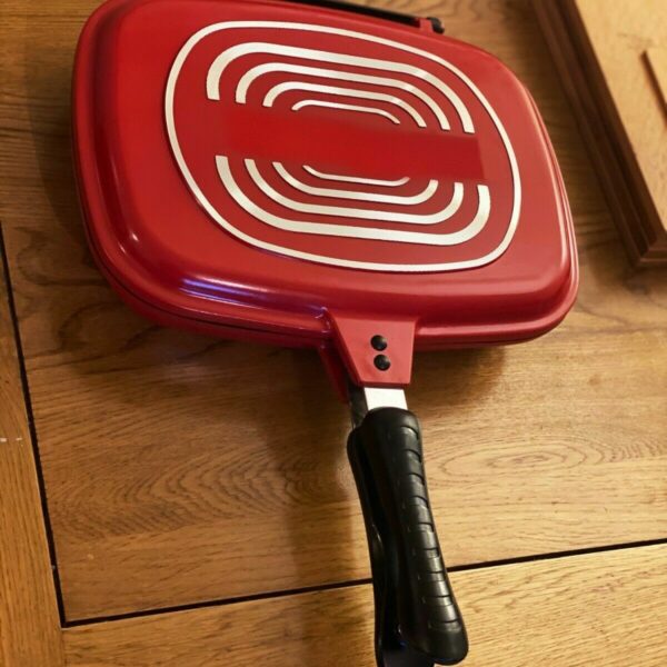 DOUBLE SIDED FRYING PAN DIE-CAST MARBLE COATING FOLDABLE FLIP FRY GRILL 32CM