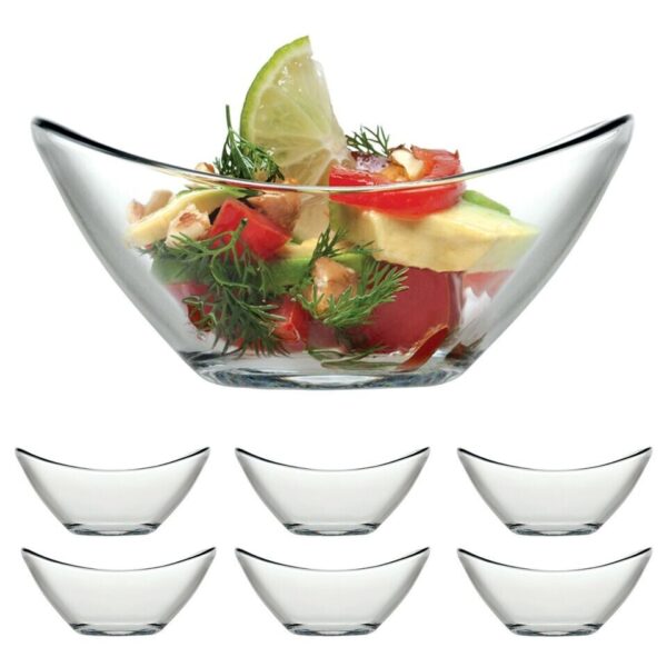 6 Pcs Small Clear Glass Curved Dessert Bowls Ice Cream Fruit Sundae Dish
