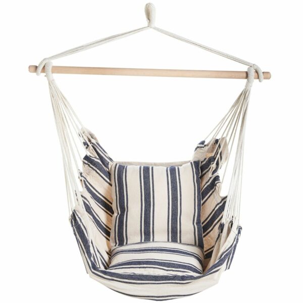 Garden Outdoor Hanging Swing Chair Cotton Hammock Cushioned Seat Blue Strips