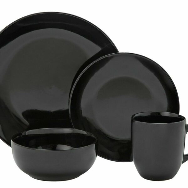 16Pc Black Dinner Set Tableware Dinning Serving Set Plates Mugs Stoneware