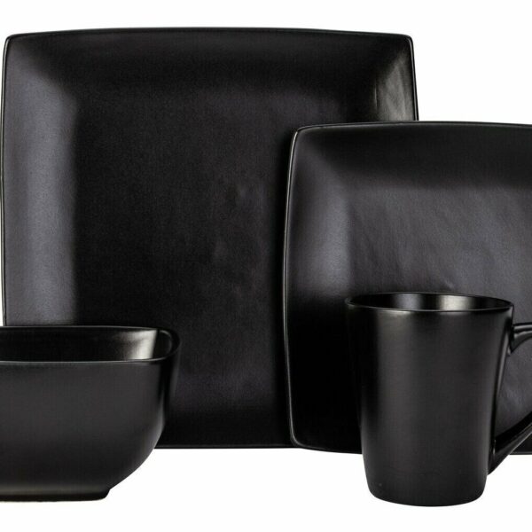 16 Pcs Square Dinner Set Tableware Dinning Stoneware Set Black