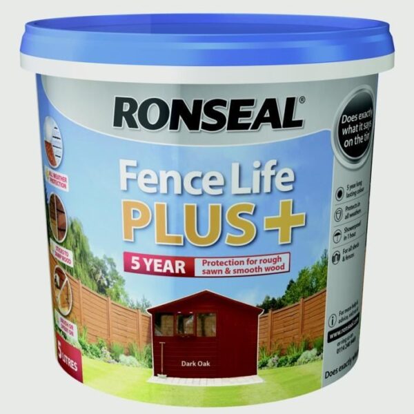 Ronseal Fence Life Plus+ 5 Litre Garden Shed Fence Paint Protect DARK OAK