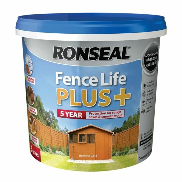 Ronseal Fence Life Plus Garden Shed & Fence Paint 5L- Harvest Gold