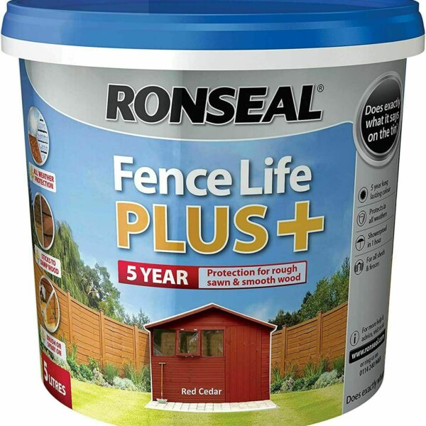 Ronseal Fence Life Plus Garden Shed & Fence Paint UV Protection 5L 5 Litres Red Cedar