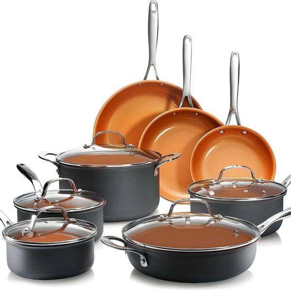 13 Pcs titanium Ceramic Anodised Non Stick Cooking Cookware Set Fry Pan Pot Lid